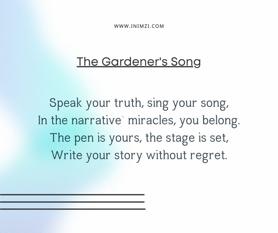 Speak your truth, sing your song, In the narrative’ miracles, you belong. The pen is yours, the stage is set, Write your story without regret.